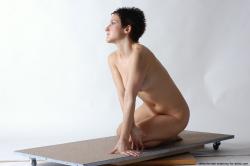 Nude Woman White Sitting poses - ALL Slim short black Sitting poses - simple Pinup