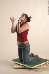 Casual Woman Multiracial Kneeling poses - ALL Slim Kneeling poses - on both knees long black Academic