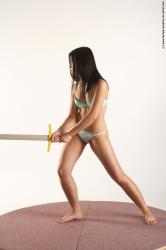 Underwear Fighting with sword Woman Asian Standing poses - ALL Slim long black Standing poses - simple Academic