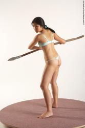 Underwear Fighting with spear Woman Asian Standing poses - ALL Slim long black Standing poses - simple Academic