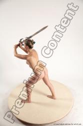 Nude Fighting with sword Woman White Standing poses - ALL Slim long blond Standing poses - simple Multi angle poses Pinup