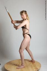 Swimsuit Woman White Standing poses - ALL Muscular long blond Fighting with axe Standing poses - simple Academic