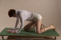 Casual Daily activities Woman White Kneeling poses - ALL Slim Kneeling poses - on both knees short red Academic