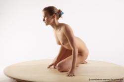 Nude Woman White Kneeling poses - ALL Athletic Kneeling poses - on both knees long brown Pinup