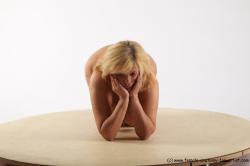 Nude Woman White Kneeling poses - ALL Overweight Kneeling poses - on both knees medium blond Pinup