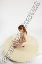 Nude Woman White Sitting poses - ALL Slim long red Sitting poses - on knees Multi angle poses Pinup