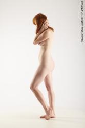 Nude Woman White Standing poses - ALL Slim long red Standing poses - simple Pinup