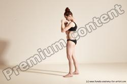 Underwear Martial art Woman White Moving poses Slim medium brown Dynamic poses Academic