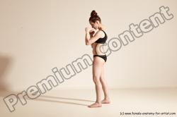 Underwear Martial art Woman White Moving poses Slim medium brown Dynamic poses Academic