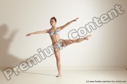 Swimsuit Gymnastic poses Woman White Moving poses Slim long brown Dynamic poses Academic