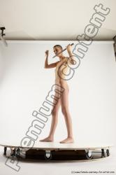 Nude Fighting with knife Woman White Standing poses - ALL Slim bald Standing poses - simple Multi angle poses Pinup
