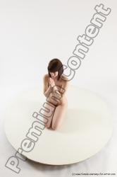 Nude Woman White Kneeling poses - ALL Slim Kneeling poses - on both knees medium brown Multi angle poses Pinup