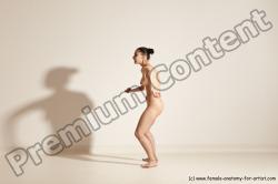 Nude Woman White Slim long brown Dancing Dynamic poses Pinup