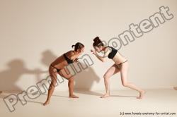 Underwear Martial art Woman - Woman White Moving poses Athletic medium brown Dynamic poses Academic