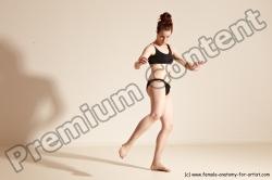 Underwear Martial art Woman White Moving poses Slim medium brown Dynamic poses Academic