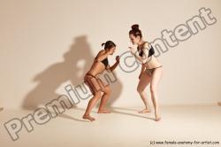 Underwear Martial art Woman - Woman White Moving poses Athletic medium brown Dynamic poses Academic