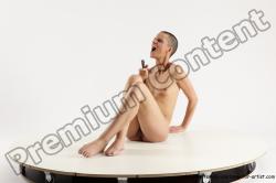 Nude Fighting with knife Woman White Slim bald Multi angle poses Pinup