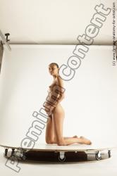 Nude Woman White Kneeling poses - ALL Pregnant long brown Multi angle poses Pinup