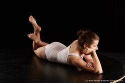 Underwear Woman White Laying poses - ALL Average Laying poses - on stomach long brown Standard Photoshoot  Academic