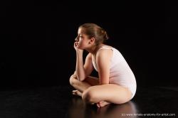 Underwear Woman White Sitting poses - ALL Average long brown Sitting poses - simple Standard Photoshoot  Academic