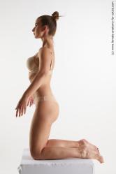 Underwear Woman White Kneeling poses - ALL Athletic Kneeling poses - on both knees long brown Standard Photoshoot Academic
